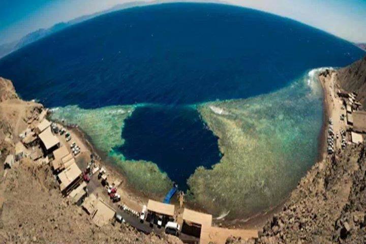 Overhead view of the The Blue Hole and The Bells diving sites in Dahab.