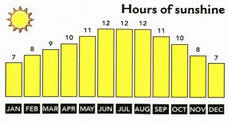 Egypt Weather - Average Monthly Hours of Sunshine and Air Temperatures in the Red Sea